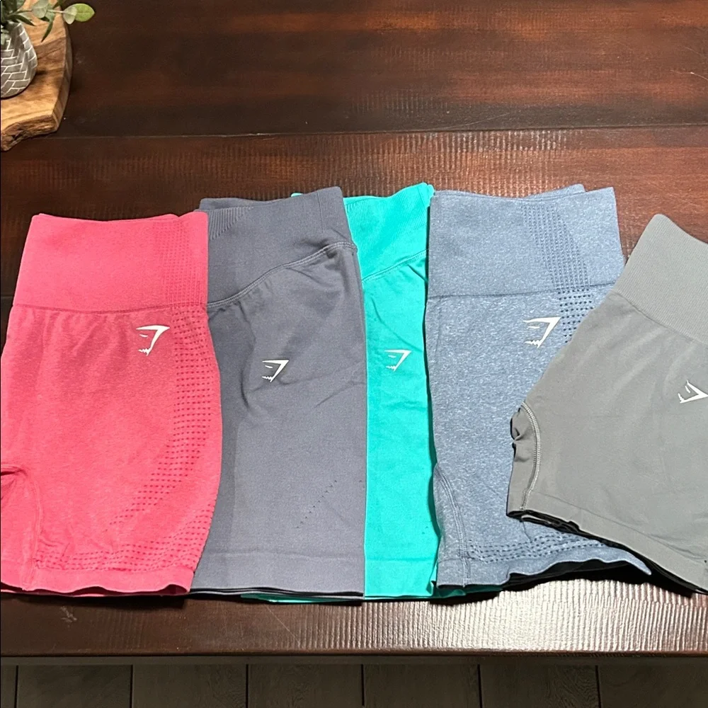 Gymshark Seamless High-Waist Shorts in Pink, Charcoal, Teal, Blue, and Gray - Picture 1 of 1